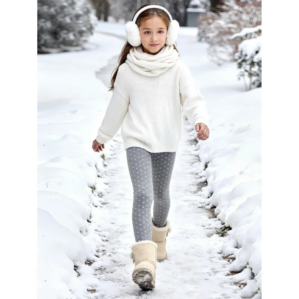 2 Pack Girls Cotton Fleece Lined Leggings Kids Thick Thermal Tights Winter Full - Picture 6 of 7